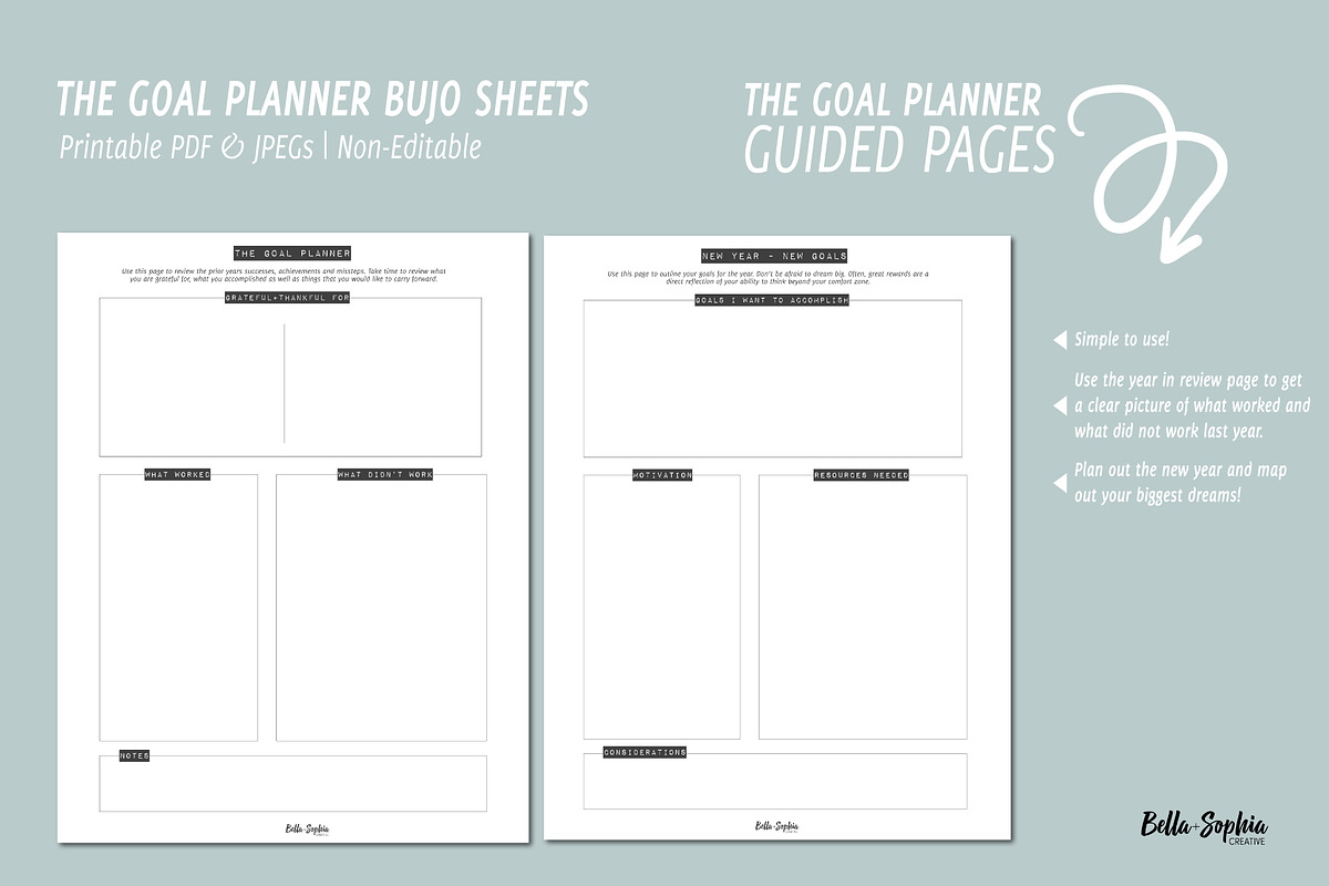 Goal Planner Bujo Printable, a Stationery Template by Bella+Sophia Creative (Photo 1 of 5)