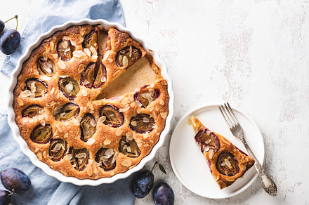 Traditional American plum torte.