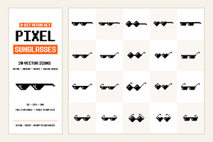 Pixel Sunglasses Vector Icons
