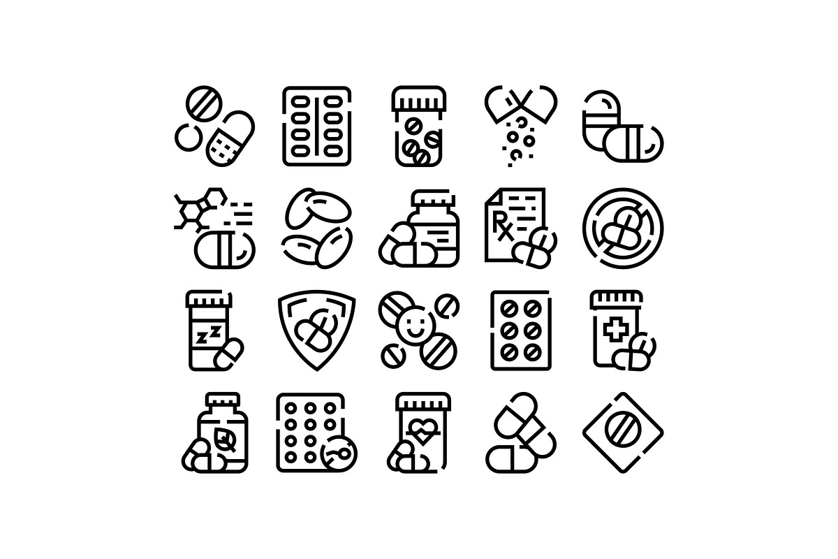 Medicine pills and drugs line icons, an Object Graphic by pikepicture (Photo 1 of 3)