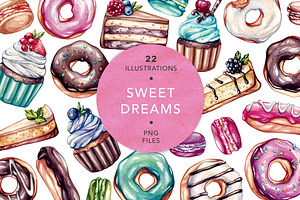 Sweet Dreams. Watercolor Sweets
