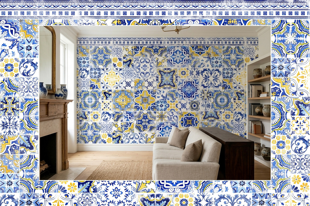 Azulejo Tiles Wall Mural Print, a Wallpaper Graphic by ilonitta (Photo 2 of 10)