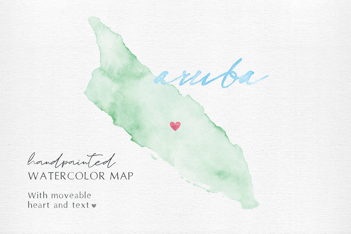 Watercolor Map of Aruba, an Illustration by Beloved Paper (Photo 1 of 6)