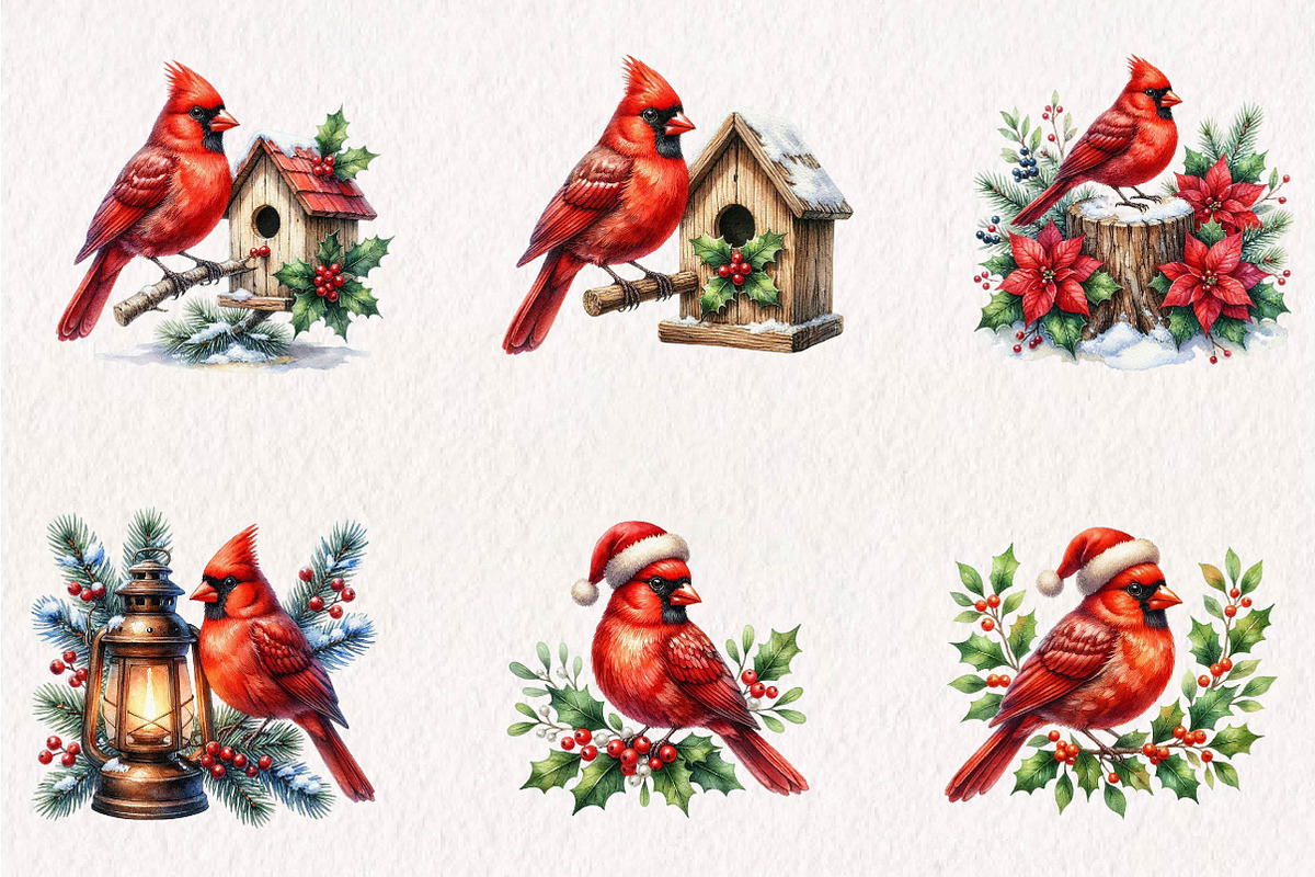 Watercolor Red Cardinal Clipart, a Seasonal Illustration by CreationArt (Photo 4 of 7)