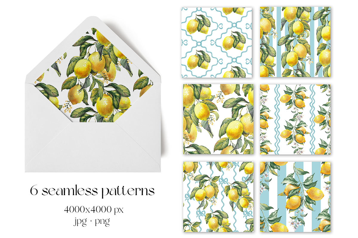 Lemon Garden Seamless Patterns, a Pattern Graphic by Jeanna Draw (Photo 2 of 10)