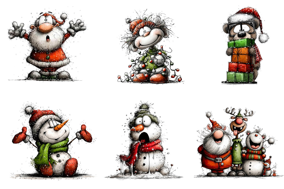Funny Quirky Christmas Clipart, an Illustration by CreationArt (Photo 3 of 5)