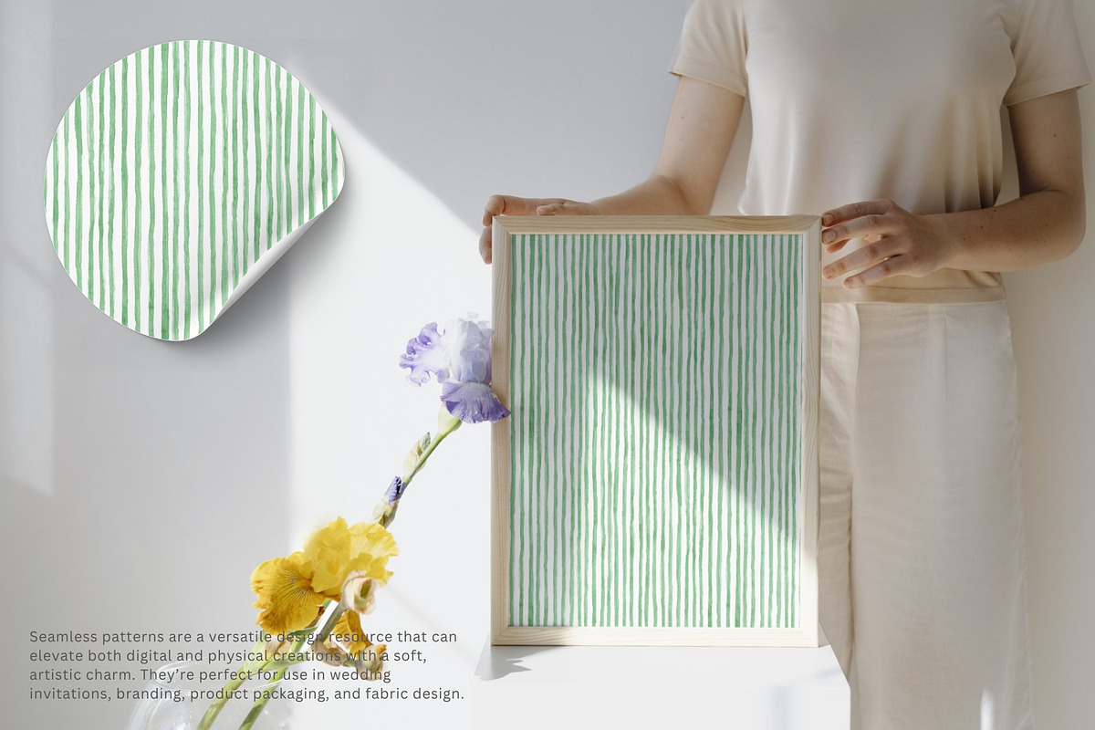 green stripes watercolor pattern, a Pattern Graphic by Pink Studio Art (Photo 5 of 5)