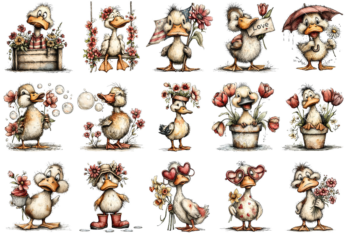Quirky Spring Duck Clipart, an Illustration by OK Design (Photo 3 of 6)