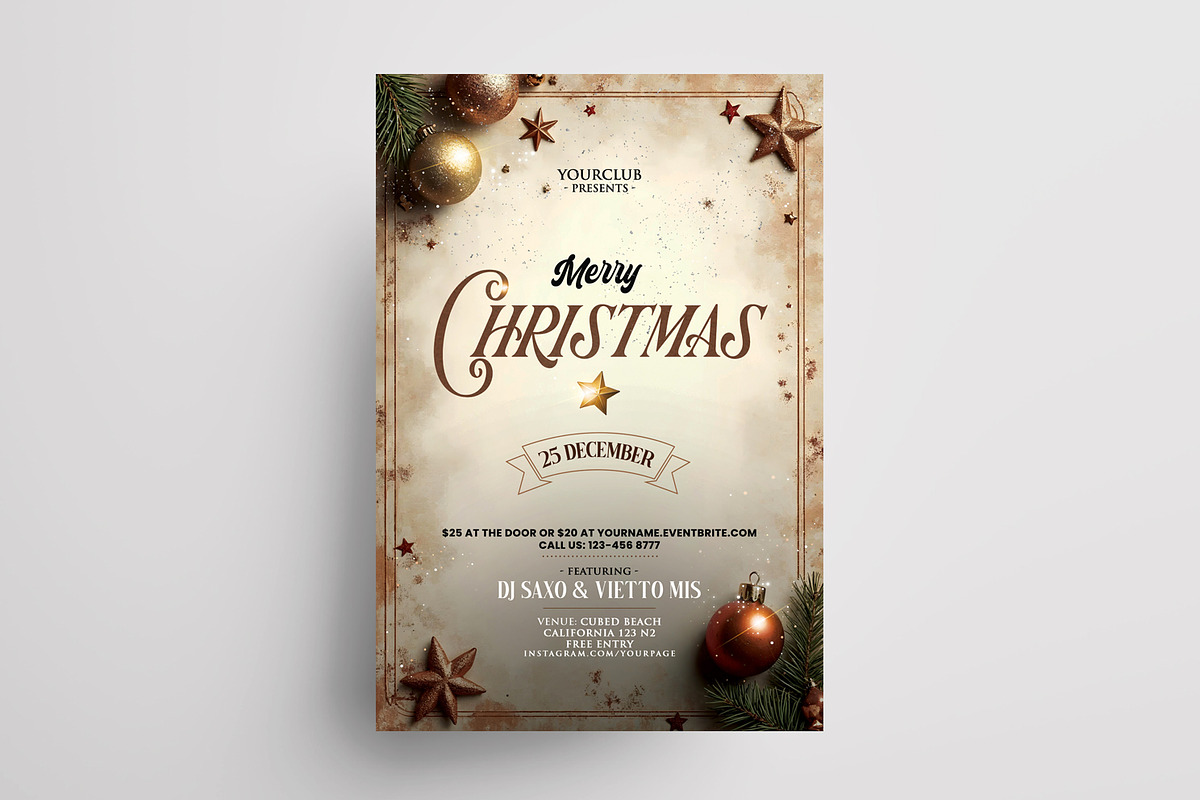 Merry Christmas - 3 Vintage Flyers, a Flyer Template by PixelsDesign (Photo 3 of 4)