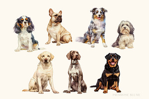 Watercolor Cute Dogs PNG Clipart