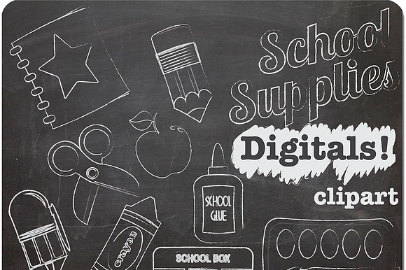 Chalk Clipart School Supplies preview 3