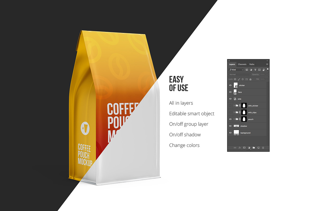 Coffee Pouch Mockup 3/4 view, a Packaging Mockup by easymock (Photo 3 of 6)