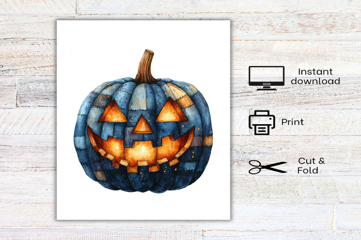 Halloween Patchwork Pumpkin Clipart, an Illustration by Canvas Craft (Photo 5 of 9)