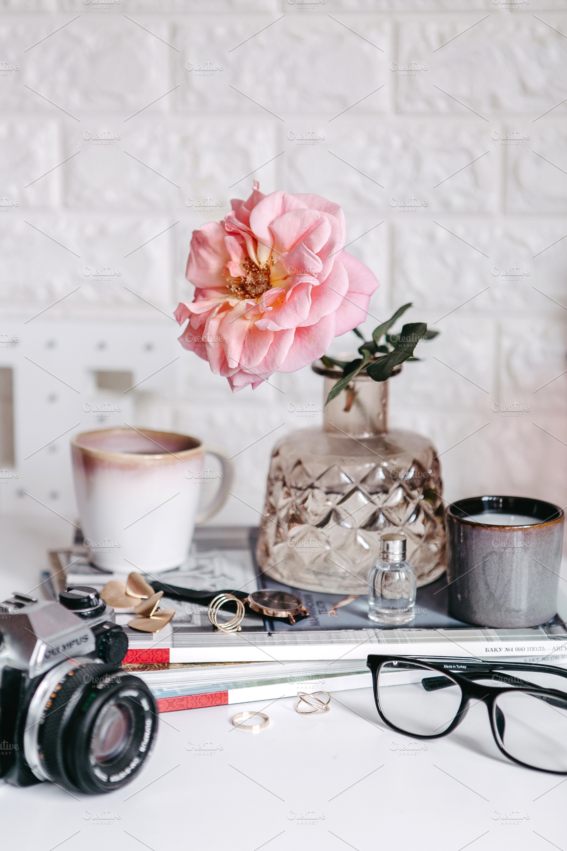 Pink rose in a vase stock photo containing rose and vase, a Beauty & Fashion Photo by Fargana