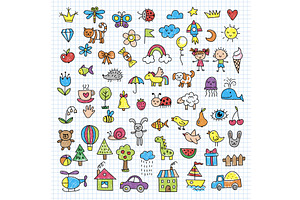 Kids sketches. Pencil doodles funny, a Background Graphic by Onyx