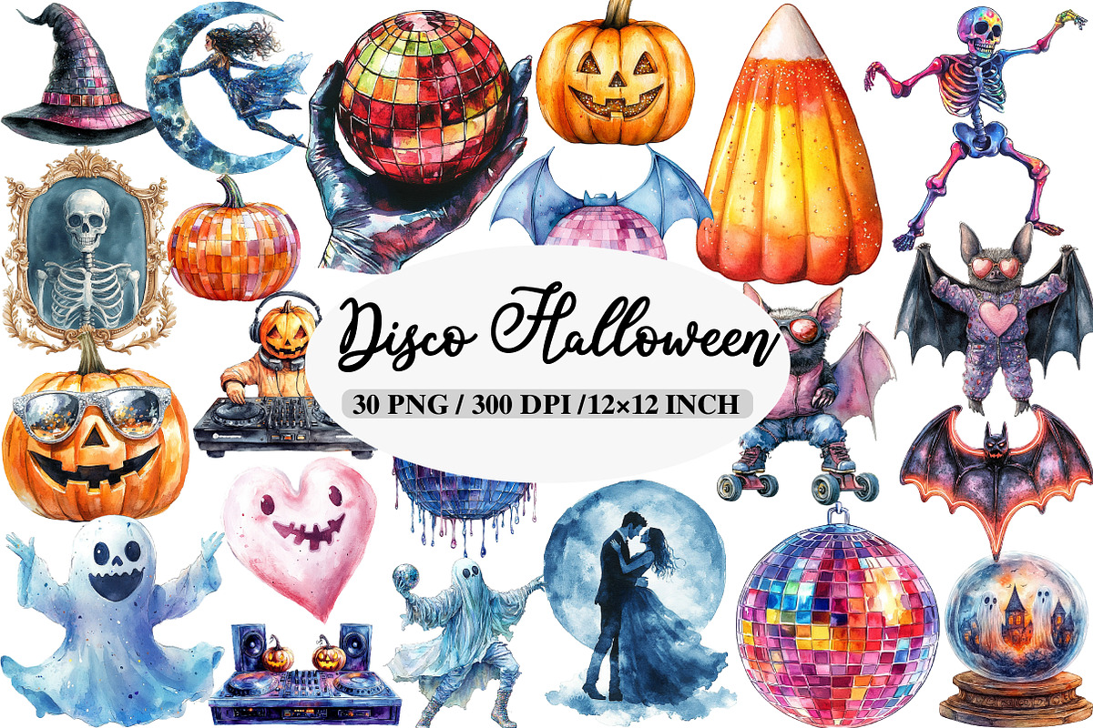 Disco Halloween Clipart PNG, an Illustration by Daily.Designs (Photo 1 of 5)