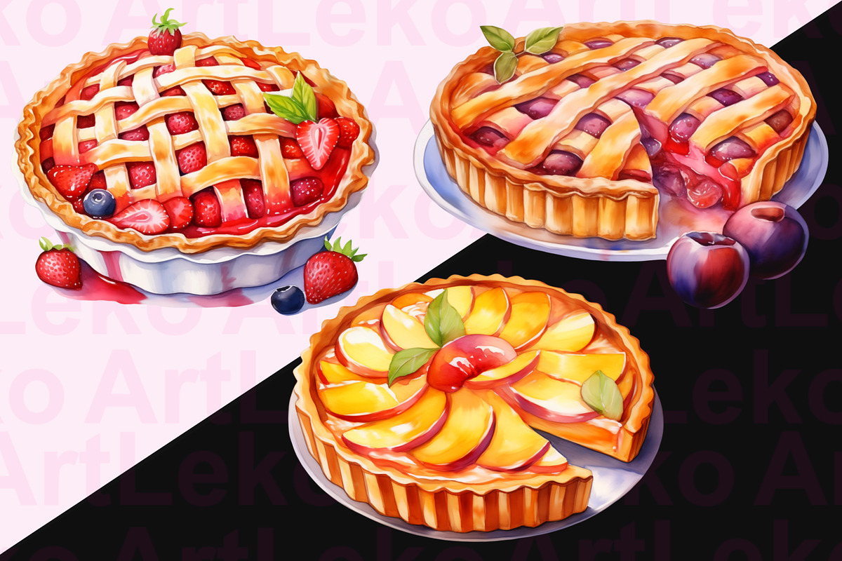 Fruit Pies Watercolor Clipart, a Food Illustration by LekoArt (Photo 3 of 10)