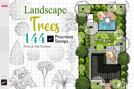 Procreate Landscape Tree Stamps, a Brush Add-On by ArtPrintBabe