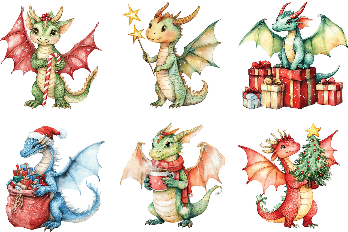 Fairy Christmas Dragon Clipart, an Illustration by CraftArtStudio (Photo 3 of 6)