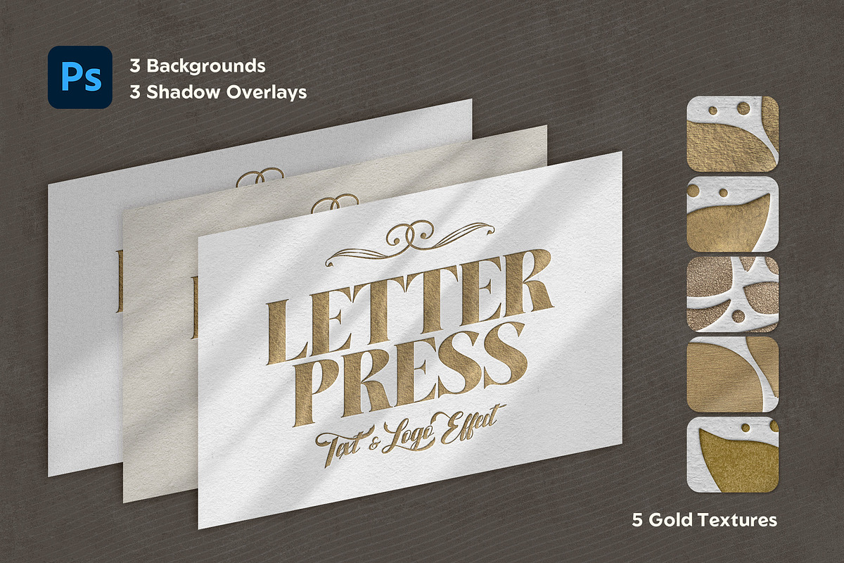 Gold Letterpress Text & Logo Effect, a Layer Style Add-On by Andrew Skoch Design (Photo 4 of 6)