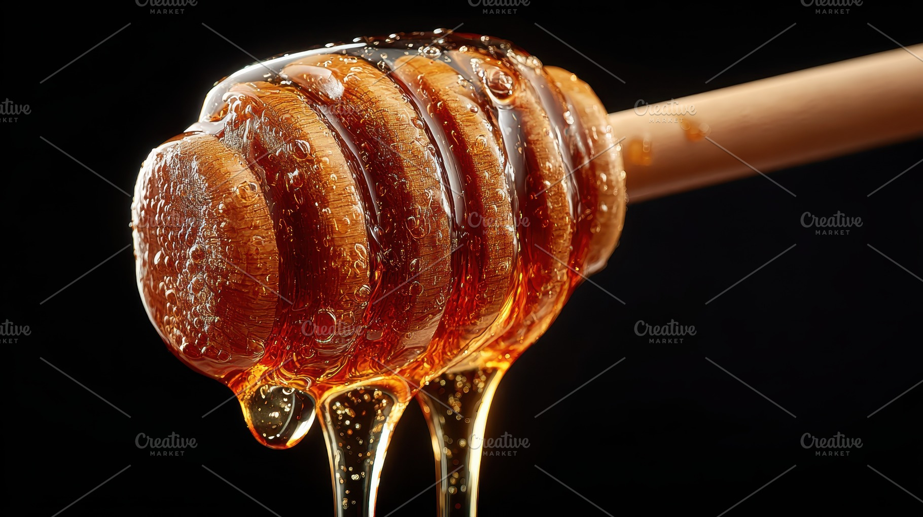 Golden Honey Dripping from Wooden Ho, a Photo by Pixeness Studio