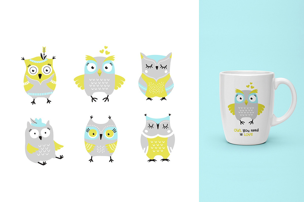 Cute Owls Clipart, a Decorative Illustration by Teneresa (Photo 2 of 7)