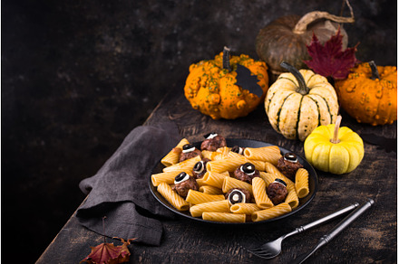 Halloween pasta with meatballs in, a Food & Drink Photo by Yulia Furman
