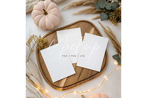 Autumn Mockup 3 Cards Pumpkin, a Product Mockup by TatiMockup