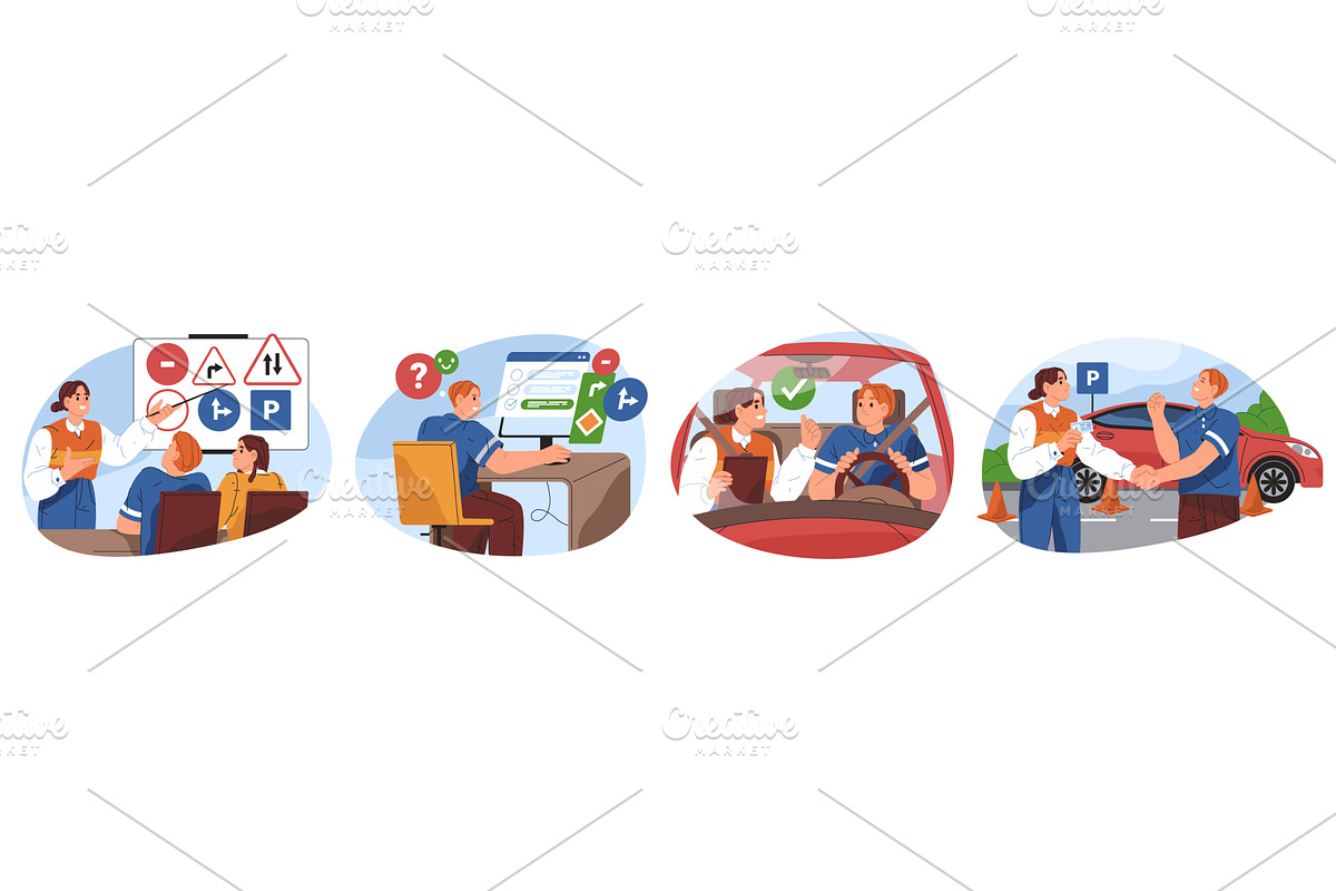 Set of vector poster for driving, an Education Illustration by Elegant Solution