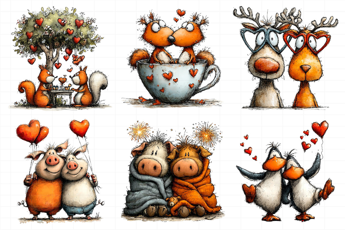 Whimsical Valentine Animal Couples C, an Illustration by Daily.Designs (Photo 6 of 8)