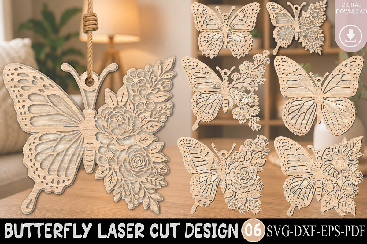 Butterfly Laser Cut SVG Bundle, an Object Graphic by Rose Art (Photo 1 of 3)