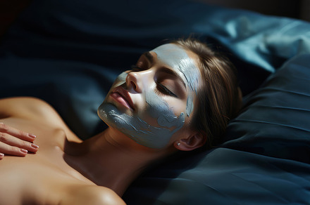 Close-Up of a Woman Relaxing with Blue Clay Face Mask in Spa Setting, a Photo by AS photostudio