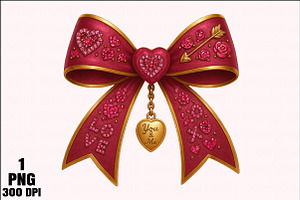 Rhinestone Valentines Bow Png, an Illustration by Daily.Designs