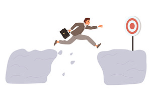 Businessman leaps across chasm. Man, a Person Illustration by Vectorbuum