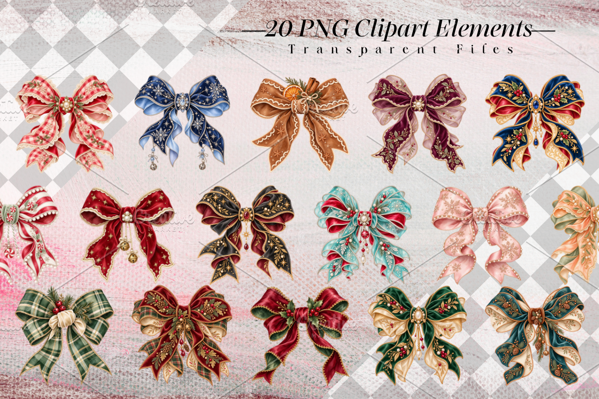 Cute Christmas Bow Clipart Bundle, a Decorative Illustration by Ink Gallery (Photo 2 of 11)