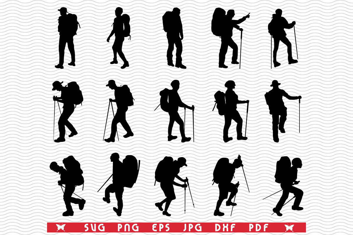 SVG Hikers, Black Silhouettes, an Object Graphic by DesignStudioRM (Photo 3 of 3)