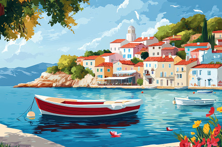 A picturesque village by the sea fea, a Photo by Tanuart