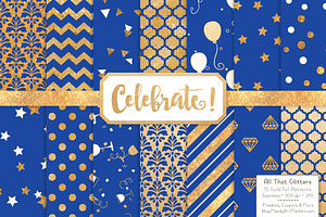 Royal Blue Gold Foil Digital Paper, a Pattern Graphic by Amanda Ilkov