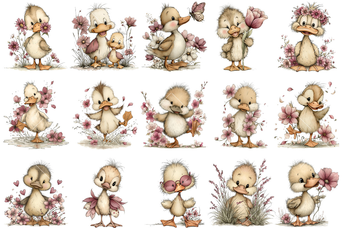 Whimsical Spring Duck Clipart, an Illustration by OK Design (Photo 3 of 6)