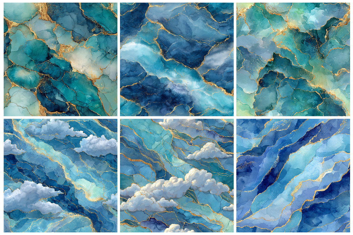 Sky Blue Gold Marble Digital Papers, a Texture Graphic by CitraGraphics (Photo 4 of 6)