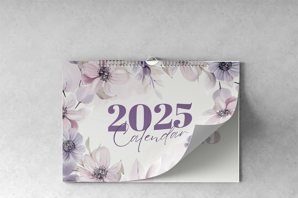 Purple Flora Wall Calendar For Print, a Stationery Template by DesignMarket (Photo 1 of 5)