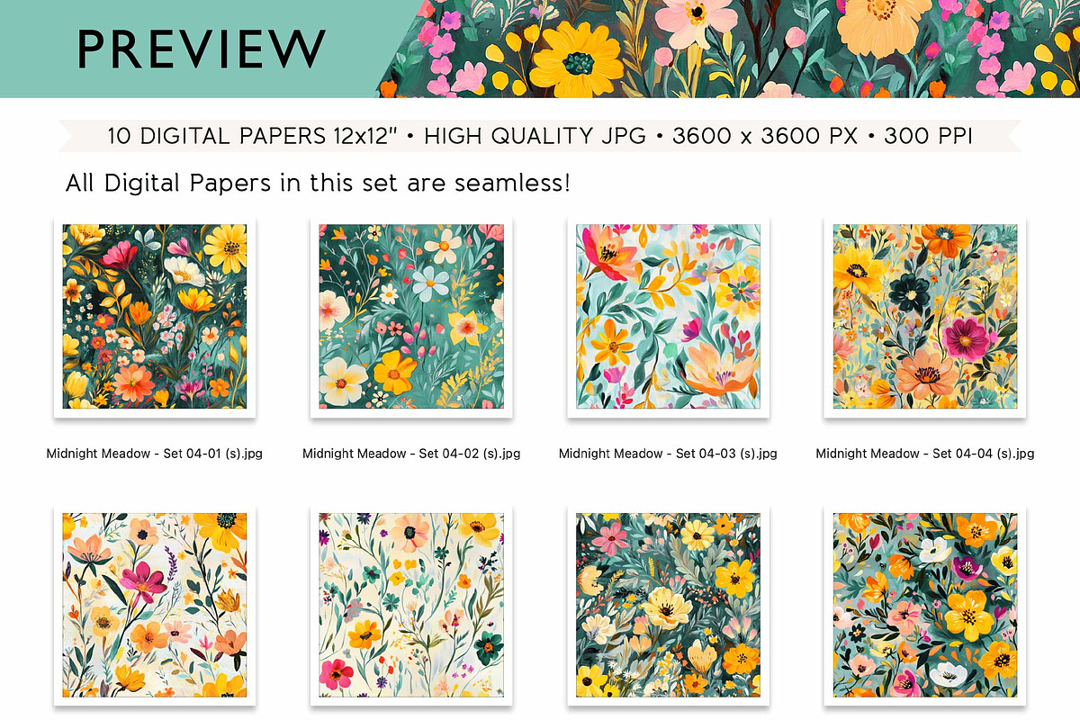 Abstract Flowers Digital Paper Set, a Pattern Graphic by Maishop (Photo 4 of 4)