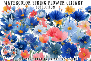 Watercolor Spring Flower Clipart, an Illustration by OK Design