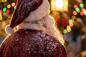 Santa Claus Back View in Snowy Night, a Person Photo by Virgo Studio