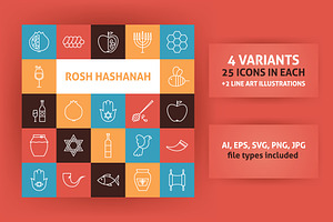 Rosh Hashanah Line Art Icons