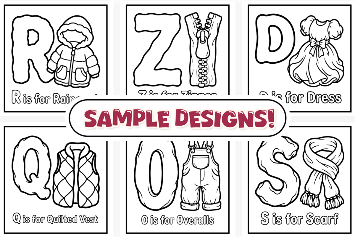 Comfy Clothes ABC Coloring Book, an Education Illustration by Craftsbeefy (Photo 2 of 4)