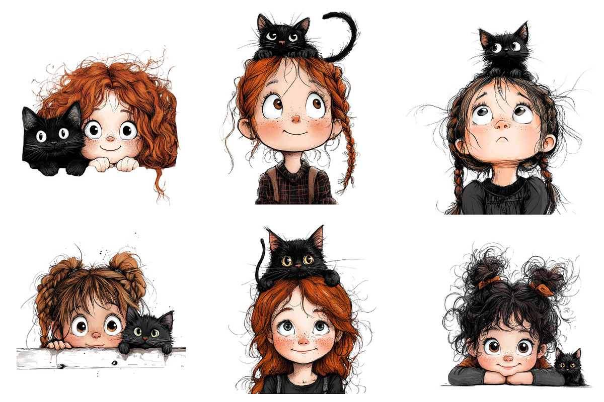 Quirky Girl and Cat Peeking Clipart, an Illustration by CreationArt (Photo 4 of 6)
