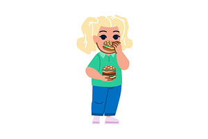 Blond girl enjoying eating tasty, a Food Illustration by pikepicture