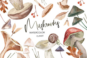 Watercolor Mushrooms Clipart