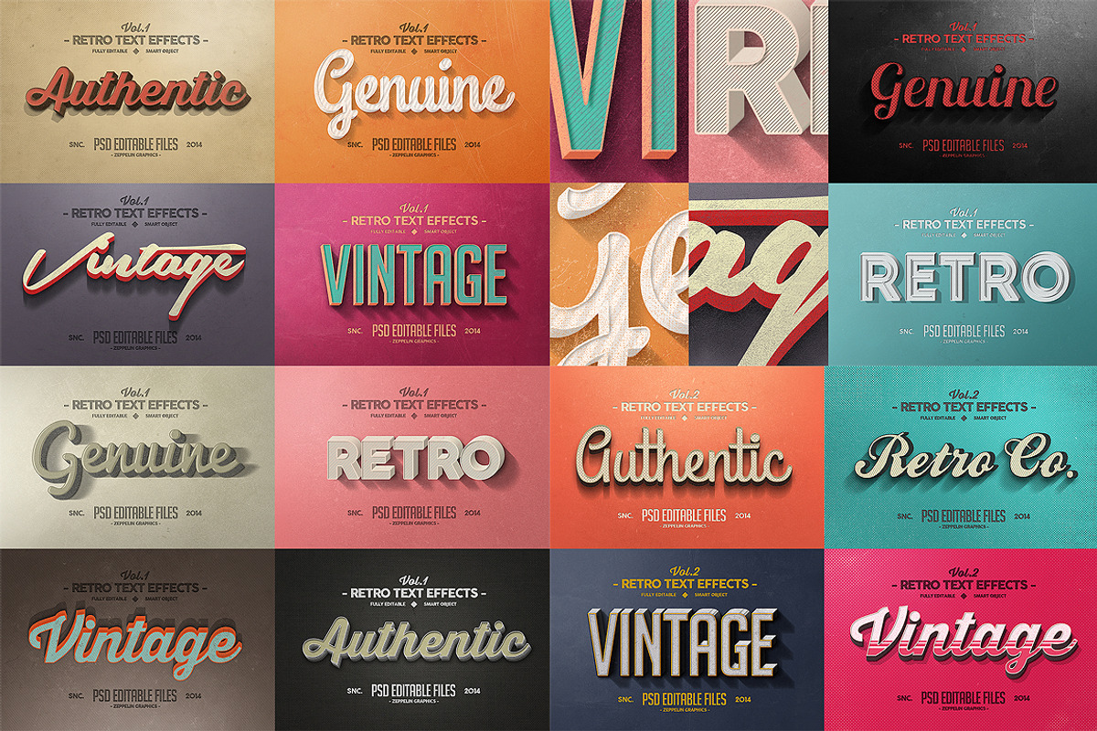 50 Vintage Text Effects Bundle, a Brushes & More by Graphicdome (Photo 2 of 5)
